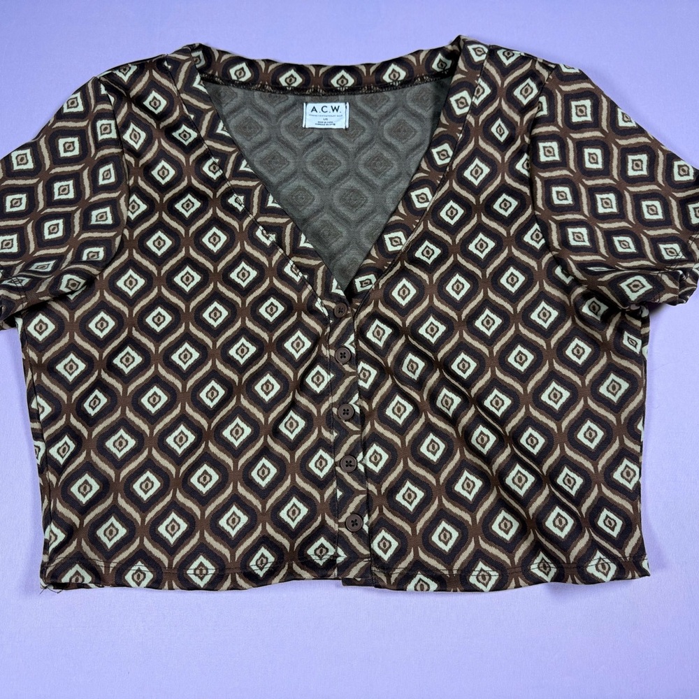 Brown 70’s style Geometric Women's crop top size large